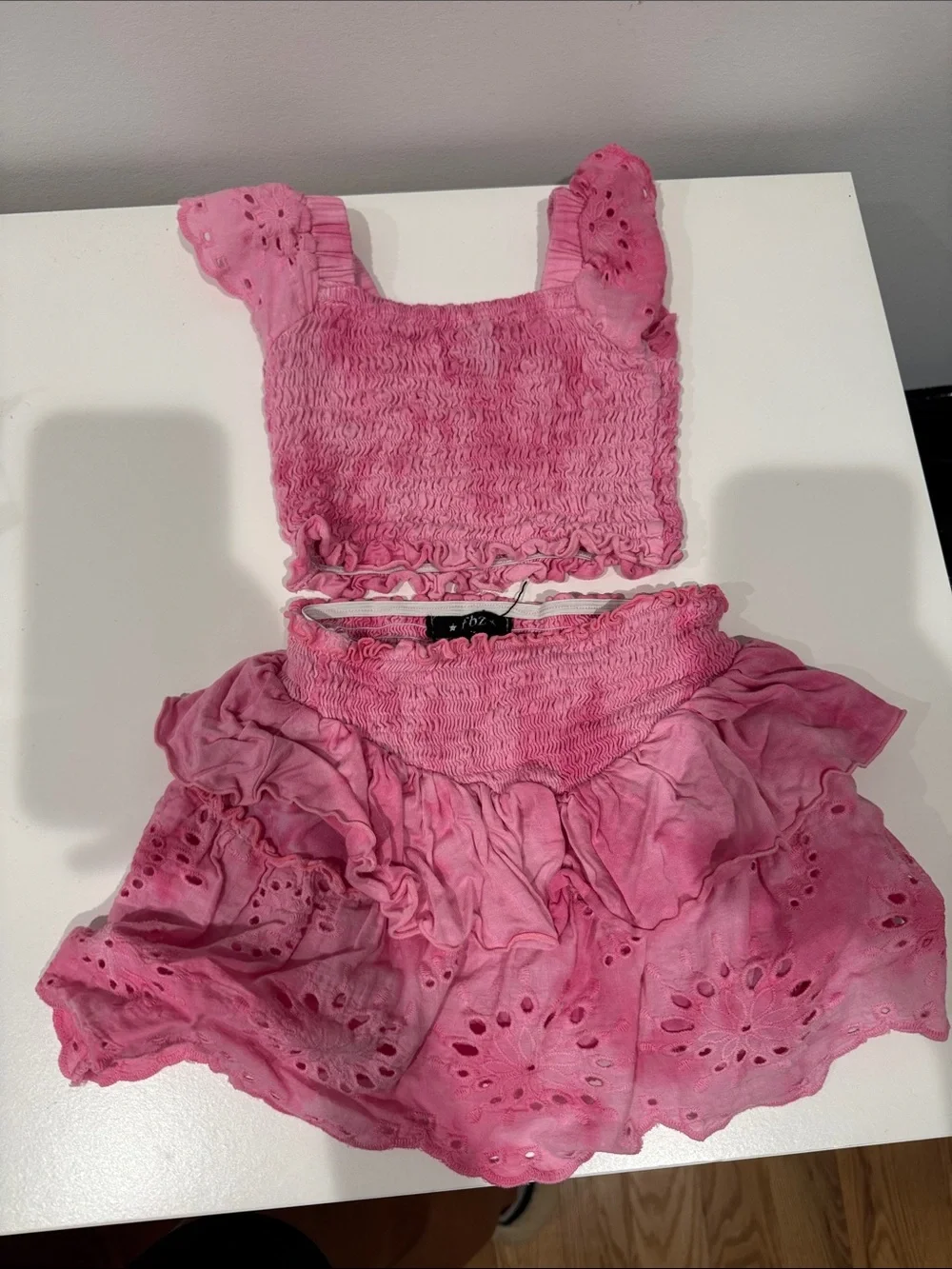 Pink Girls' Smocked Eyelet Two-Piece Matching Set